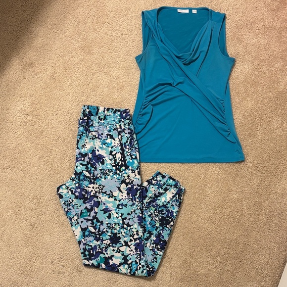 New York & Company Pants - NY&C Teal Sleeveless Top and Multicolor Pants Set